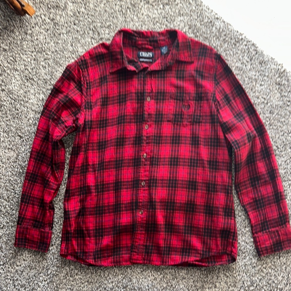 Chaps Men's Red Plaid Flannel Button Up Shirt